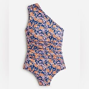 NWT J.Crew rouched one shoulder one piece swimsuit in painted block print sz 10